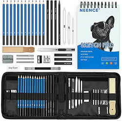 NEENCE Drawing Pencil Set - Sketching, Graphite and Charcoal Pencils Art Kit and Supplies.100 Page Drawing Pad, Kneaded Eraser, Blending Stump. Sketch Pencil for Students Kids Teens and Adults(Blue)