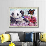 5D Diamond Painting by Number Kits for Adults and Kids，Baby Panda and Butterfly DIY Embroidery Cross Stitch with Diamond Set Arts Craft Home Living Room Bedroom Wall Decor 16X20 Inch