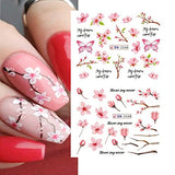 12PCS Sakura Nail Sticker Decals Cherry Blossom Leaf Transfer Foil for Nail Art Decoration Supplies Spring Nail Art Water Slider Accessory Watermark Floral Letter Design Slider Manicure Kit for Women