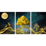 3 Piece Canvas Wall Art ,Deer and Moon Picture Print on Canvas Painting Modern Canvas Artwork for Living Room Bedroom Home Decoration Wall Decor 12"x16"Framed Ready to Hang
