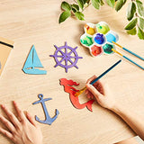 Wood Cutouts - 24-Pack Unfinished Wooden Cutouts, Ship's Wheel, Yacht, Anchor, Mermaid Shapes for