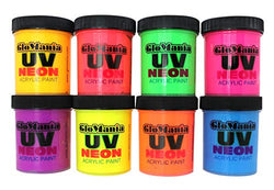 8 Color Neon Acrylic Paint Set .5oz pots (4oz Total), UV Black Light, Rave Fluorescent
