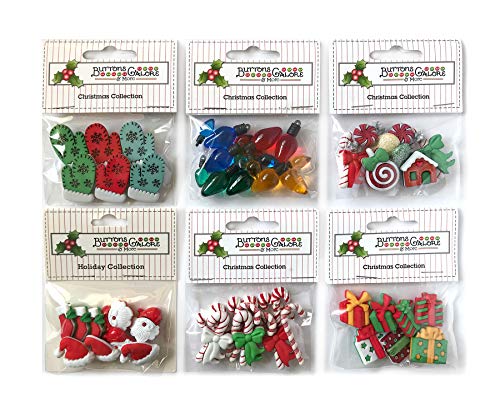 Buttons Galore 50+ Assorted Christmas Buttons for Sewing & Crafts - Set of 6 Button Packs - Candy