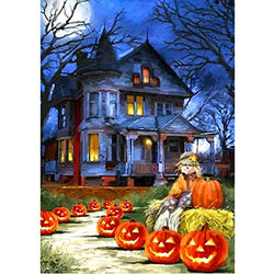 MXJSUA DIY 5D Diamond Painting by Number Kits Round Drill Rhinestone Picture Art Craft Home Wall Decor Pumpkin House Halloween 12x16In