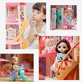Dollhouse with Furniture Accessories 15 Rooms Pretend Play Doll House Pink Dreamhouse Movable Slides Stairs Pet & Dolls& Led lights for Toddlers 1:12 Scale Toy Playset Perfect Toddler Girls Kids' Toy