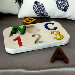 Dollhouse nursery game toy, miniature sorting letters and numbers puzzle. Baby doll room decor