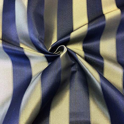 Damask Jacquard Brocade Striped Fabric FWD (Navy Blue/Gold)