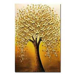 Yotree Oil paintings, 24x36 Inch Golden Flowers Tree Luck Tree Oil Hand Painting Painting 3D Hand-Painted On Canvas Abstract Artwork Art Wood Inside Framed Hanging Wall Decoration Abstract Painting