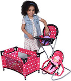 New York Doll Collection Dolls Mega Play set with Dolls High Chair, 3-1 Doll Bouncer and Pack N Play Pink for 18-inch Dolls