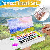 HAKUWI Watercolor Paint Set with 48 Premium Colors Includes 2 Refillable Water Blending Brush, 1 Removable Watercolor Palette and Sponges Professional Travel Watercolor Set for Kids, Adults, Beginners