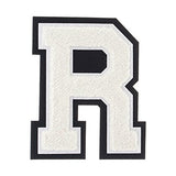 R - White on Black - 4 1/2 Inch Heat Seal/Sew On Chenille Varsity Letter