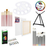 U.S. Art Supply 39-Piece Acrylic Artist Painting Set - Aluminum Table Easel, 12 Acrylic Colors, Stretched Canvas, Paint Brushes & Plastic Palette
