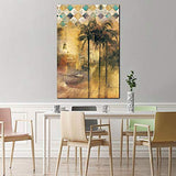 Ardemy Canvas Wall Art Vintage Seascape Palm Tree Boat Painting, Rustic Lighthouse Landscape Picture Golden Textured 24"x36" Framed Artwork for Living Room Bedroom Dinning Room Home Office Wall Decor