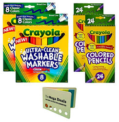 Crayola Colored Pencil 24 Count Each (Pack of 2) | Broad Point Washable Markers - Pack of 2 |