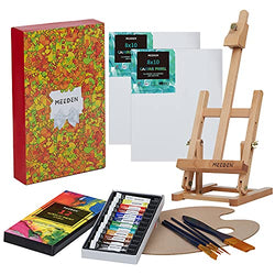 MEEDEN 21-Piece Acrylic Painting Set with Tabletop H-Frame Easels, 12×12MLAcrylic Paints, 2 Canvas Panels & Accessories, Art Painting Kit for Beginners, Students & Little Artist