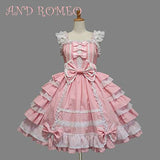Smiling Angel Girls Sweet Lolita Dress Princess Lace Court Skirts Cosplay Costumes Pink, Small