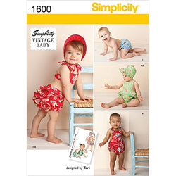 Simplicity 1600 Vintage Baby Romper Sewing Patterns, Sizes XXS-L