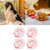 Dollhouse Decoration Kitchen Accessories, 8pcs Kitchen Tea Cup Set Dish Cup Plate 1/12 Dollhouse Miniature - Pink