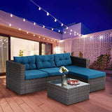 PHI VILLA Outdoor Sectional Rattan Sofa - Wicker Patio Furniture Set (Turquoise)