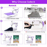 Suteck Mini Sewing Machine for Beginners Portable Electric Sewing Machines with Extension Table, with 10 Thread Spools