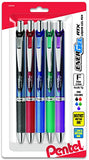 Pentel EnerGel RTX Retractable Liquid Gel Pen, 0.5mm, Metal Tip, Assorted Ink, Pack of 5