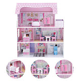ROOMLIFE Wooden Dollhouse with Dollhouse Furniture Dream Doll House for Little Girls 5 Year Olds 1:12 Scale for Kids Pretend Play Doll House Toy Playset Toddler Girls and Kids' Toy with Accessories