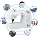 Sewing Machine, 200 built-in stitches and 8 buttonhole patterns, Portable Sewing Machine for sewing, hem, buttonhole, reverse sewing, equipped with lighting