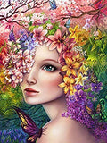 Flower Fairy Diamond Painting Kits, Spring Girl Butterfly Paint with Diamond by Number Kits 5D Full Drill Round Rhinestone Embroidery Cross Stitch Home Wall Décor 12X16 inch