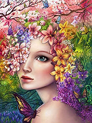 Flower Fairy Diamond Painting Kits, Spring Girl Butterfly Paint with Diamond by Number Kits 5D Full Drill Round Rhinestone Embroidery Cross Stitch Home Wall Décor 12X16 inch