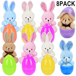 Double Couple Easter Eggs Filled with Plush Bunny - Surprise Plastic Colorful Easter Egg Toys - Great Party Bag Stuffer Rewards（8 Pack）