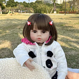 Reborn Baby Dolls 18 inch Realistic Baby Girls Dolls Lifelike Soft Vinyl Silicone Baby Dolls for 3+ Year Old Girls（Panda Toy Not Include）