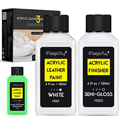Magicfly White Leather Paint(120ml/4 fl oz each), Leather Paint for Shoes with Acrylic Finisher, Acrylic Leather Paint Perfect for Couches, Sneakers, Bags & Car Seat