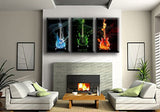 Music Wall Art Fire Ice Guitar Abstract Canvas Prints Home Decor for Living Room Modern Black and Red Pictures 3 Panel Large Posters Printed Painting Framed Ready to Hang (16"W x 24"H x 3 Panels, C)