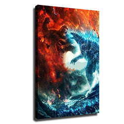 Godzilla vs. King Kong poster Classic Movie canvas wall art indoor aesthetic large HD printing picture (12x18inch,No Framed)