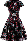 oten Women's Christmas Polka Dot Sugar Skull Vintage Swing Retro Rockabilly Cocktail Party Dress Cap Sleeve Black