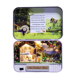 DYNWAVE 3D Wooden Dollhouse Miniature DIY Doll House Kit with Furniture in Tin Box (New Zealand Pastures)