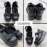 CELNEPHO Womens Mary Jane Shoes for Women, Sweet Bow Round Toe Ankle T-Strap Lolita Goth Platform Dress Pumps Shoes Oxfords