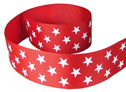 HipGirl 5yd 1.5" Patriotic Star School Cheer Leader Grosgrain Ribbon-Red/White. For High School,