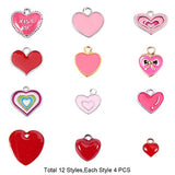 PH PandaHall 48PCS 12 Styles Pink Heart Enamel Pendants Alloy Enamel Pendants Charms DIY Bracelet