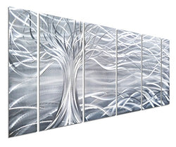 Pure Art Metal Wall Art – The Tree of Life Silver Abstract Wall Art – Minimalist 3D Wall Décor for Modern and Contemporary Decor – Exquisite Handmade Design – 6 Panels 24 x 65-inch