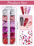 Kalolary 24 Grids Holographic Heart Nail Art Glitter Sequins, Laser Heart Letter Confetti Glitter Flakes, Colorful Sparkle Glitter Paillettes for Valentine's Day Makeup Nail Art Decoration