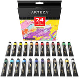 ARTEZA Oil Paint, Set of 24 Colors/Tubes (24x12ml/0.74oz) with Storage Box, Rich Pigments, Vibrant,
