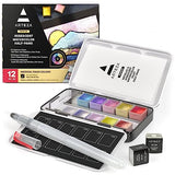 ARTEZA Iridescent Watercolor Paint Set, 12 Metallic Pearl Colors Half-Pans, Waterbrush Included, Reusable Semi-Moist Glitter Paint, Non-Toxic, Art Supplies for Artists, Hobby Painters