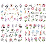 Flowers Nail Art Stickers Water Transfer Flowers Nail Decals Watercolor Blossom Flowers Leaf Nail Design Spring Flower Nail Stickers Supplies for Women Girls Manicure Tips Nail Decoration-12 Sheets
