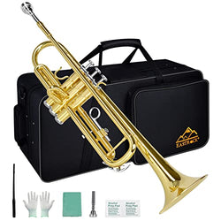EASTROCK Bb Trumpet Standard Trumpet Set with Carrying Case,Gloves, 7C Mouthpiece and Cleaning Kit (Gold)