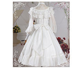 Smiling Angel Women's Princess Embroidery Lace Chiffon Long Sleeve Retro Hollow Spring Autumn Daily Lolita Dress White