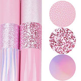 6 Pieces/Set 8x12 Inch (21cm x 30cm) A4 Bundle Leather Sheets Mixed Pink Series Holographic Sparkle Fine Chunky Glitter Metallic Litchi Faux Leather Fabric for Bow Earring Making DIY Craft