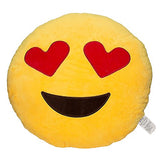 EvZ 32cm Emoji Smiley Emoticon Yellow Round Cushion Stuffed Plush Soft Pillow (Heart Eyes)