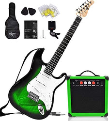 Complete 39 Inch Guitar and Amp Bundle Kit for Beginners-Starter Set Includes 6 String Tremolo Guitar, 20W Amplifier with Distortion, 2 Picks, Shoulder Strap, Tuner, Bag Case - Right-Handed Green