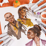 Arrtx Alcohol Brush Markers, OROS Skin Tone Markers 2.0 with Dual Tip, Add-on to the Skin Colors 1.0 Set with Deep Browns, Greys, and Purples for Shadows, Coloring, Drawing, Sketching, Illustration